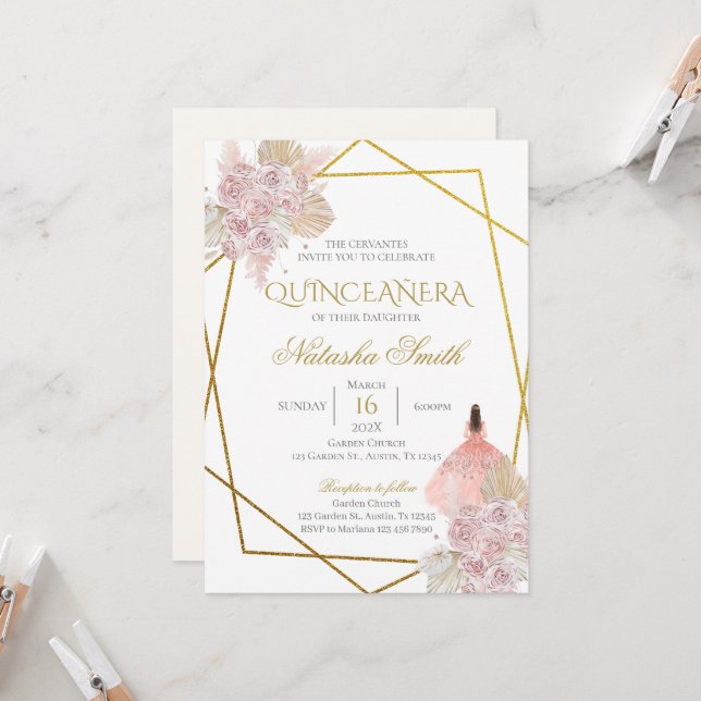 Invitación a Boho Quinceanera (Anverso/Reverso In Situ)