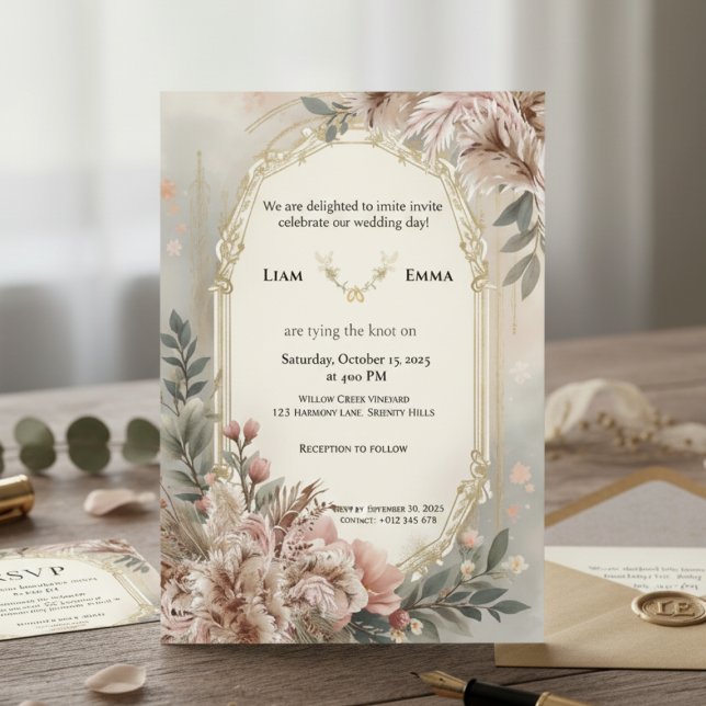 Invitación a Boho Rubor Floral Gold Wedding (Subido por el creador)