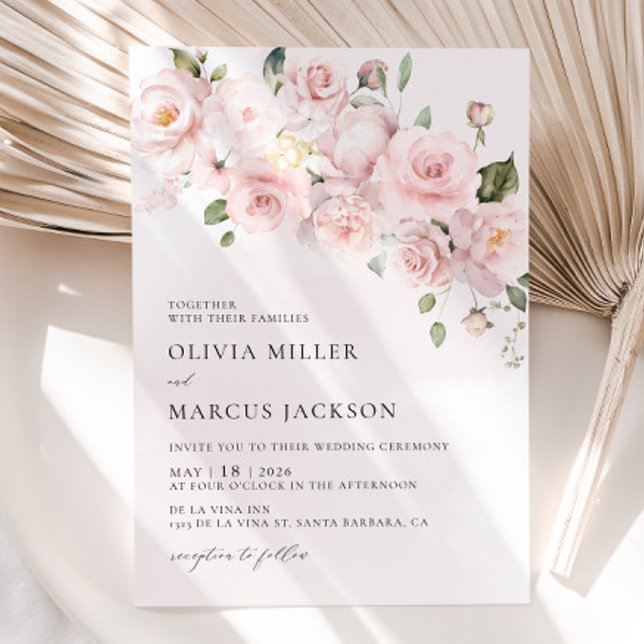 Invitación a Boho Rubor Pink Rose Floral Wedding (Wedding Invitation Front)