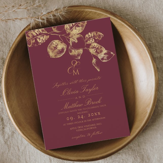 Invitación a Boho Rustic Burgundy & Gold Wedding (Subido por el creador)
