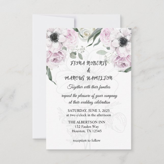 Invitación a Boho Rustic Wedding - Elegante floral (Anverso)