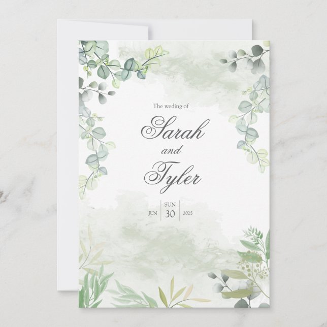 Invitación a Boho Sage Floral Elegante Boda (Anverso)