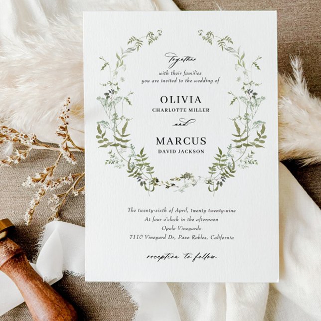 Invitación a Boho Sage Greenery Botanical Wedding (Foliage Wreath Invitation Set)