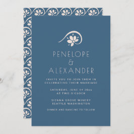 Invitación a Boho Scandinavian Blue Floral Wedding