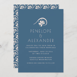 Invitación a Boho Scandinavian Blue Floral Wedding