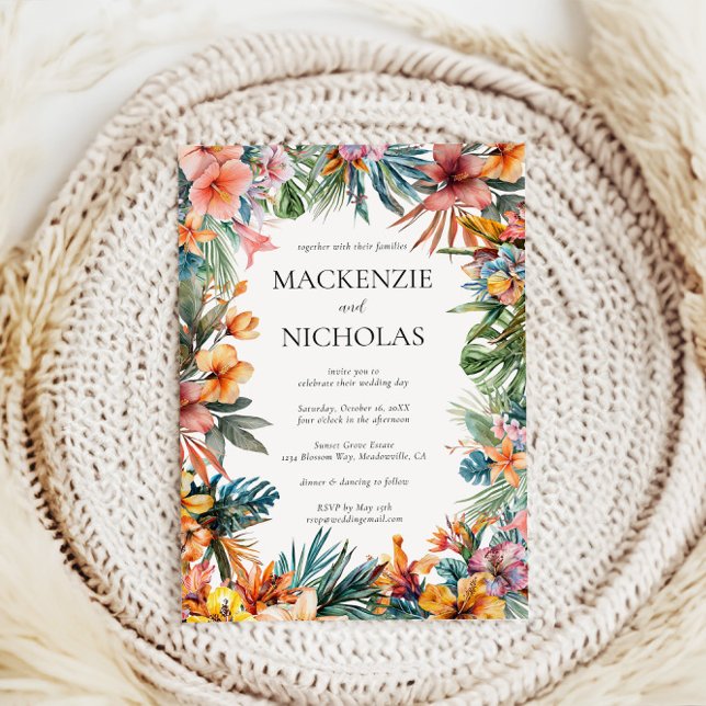 Invitación a Boho Tropical Floral Wedding (tropical wedding invitation white)