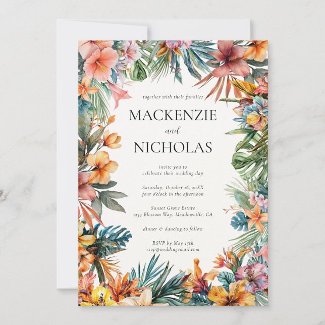 Invitación a Boho Tropical Floral Wedding (Anverso)