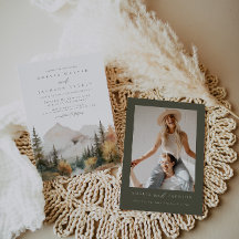 Invitación a Boho Watercolor Mountain Wedding