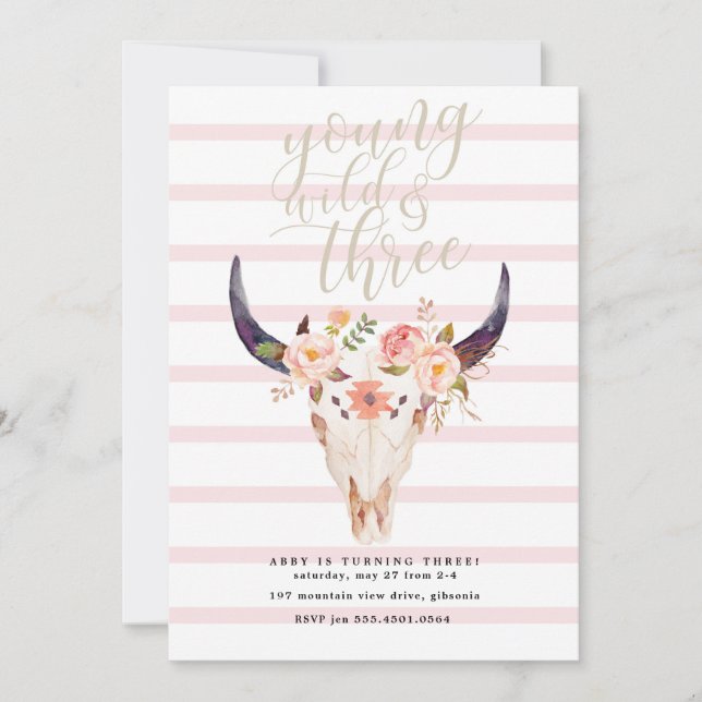 Invitación a Boho Young Wild y a los tres cumpleañ (Anverso)