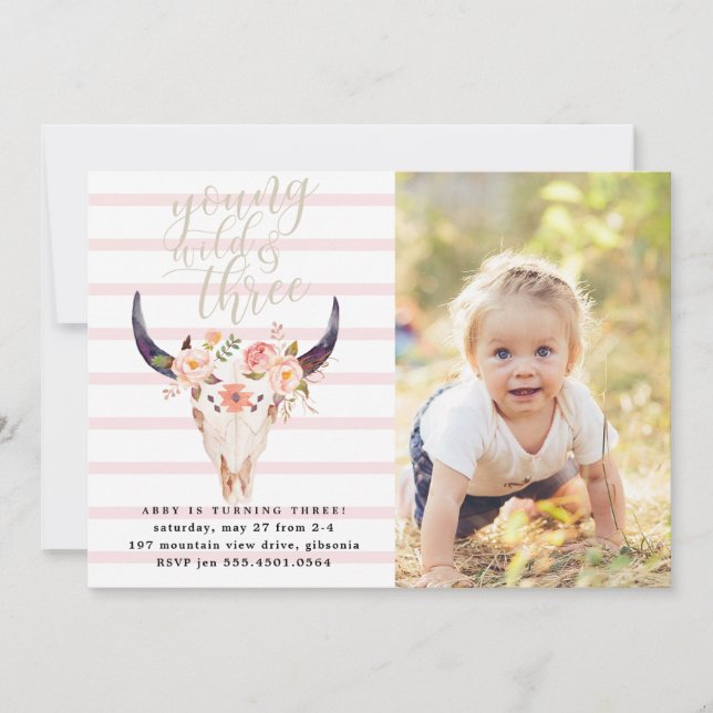 Invitación a Boho Young Wild y a los tres cumpleañ (Anverso)