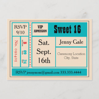 Invitación a boleto de concierto retro Sweet 16