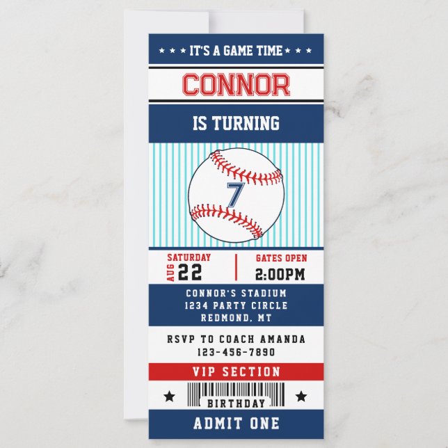 Invitación a boletos de béisbol (Anverso)