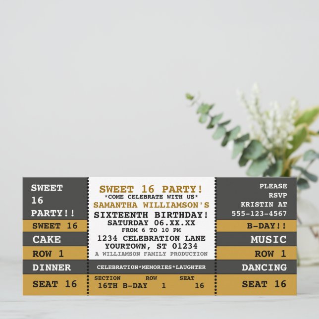 Invitación a boletos de concierto Sweet 16 (Anverso de pie)