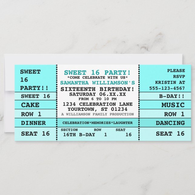 Invitación a boletos de concierto Sweet 16 (Anverso)