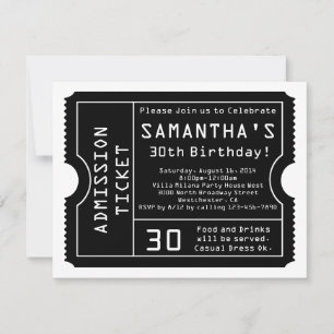 Invitación a boletos en blanco y negro, estilo dig