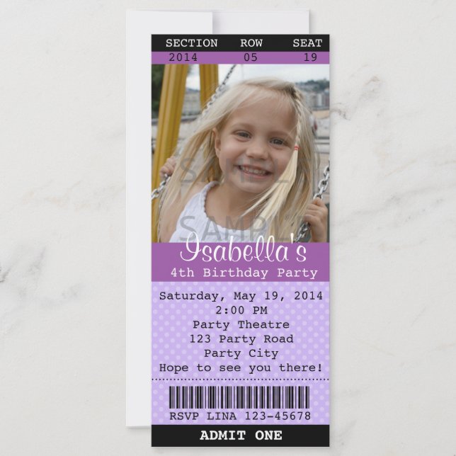 Invitación a boletos (púrpura) - Teatro/película (Anverso)