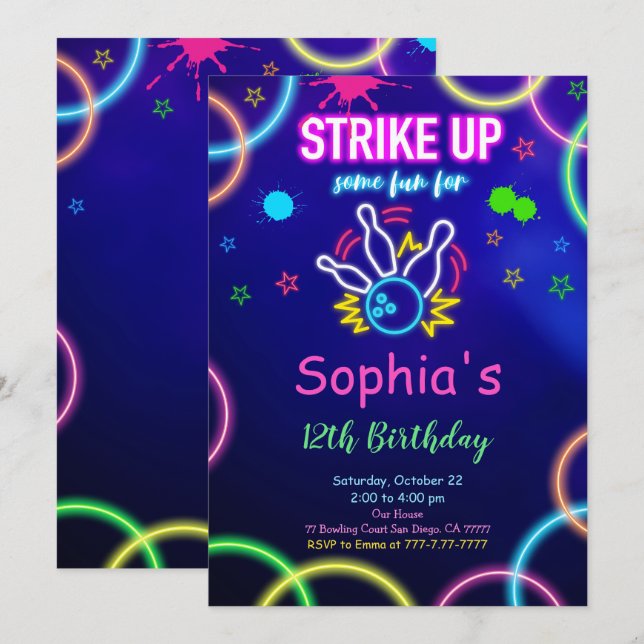 Invitación a bolos STRIKE UP (Anverso / Reverso)