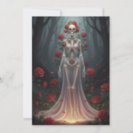 Invitación A bony girl wears a wedding dress in a forest. 