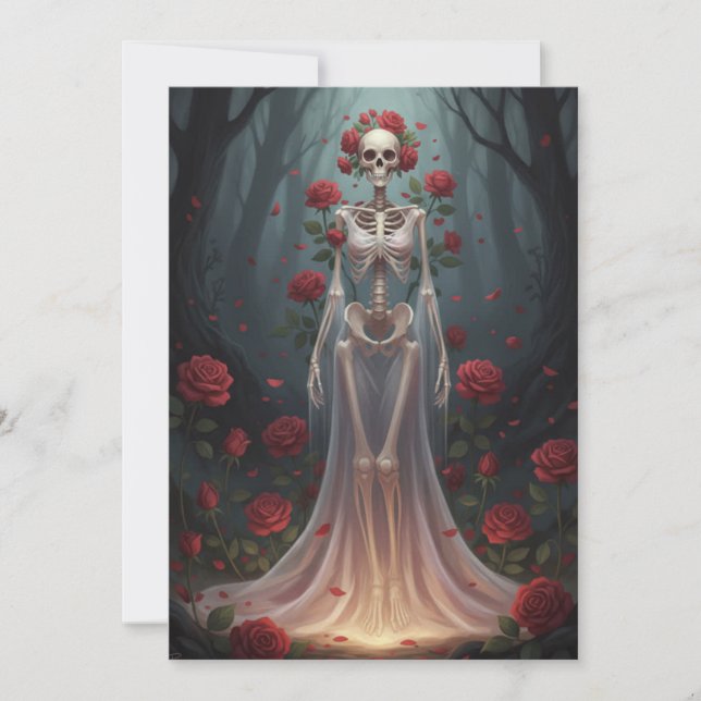 Invitación A bony girl wears a wedding dress in a forest.  (Anverso)