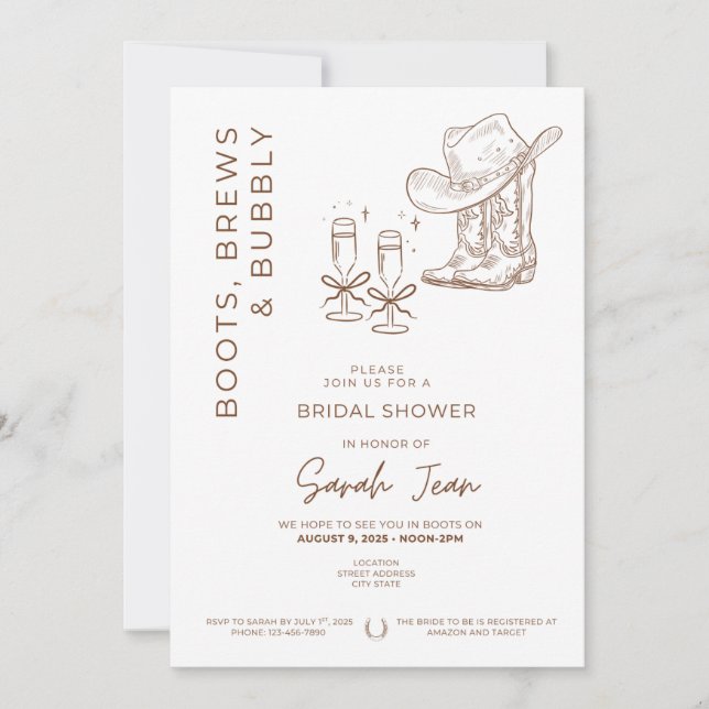 Invitación a boots, brews y burbuja de ducha de no (Anverso)