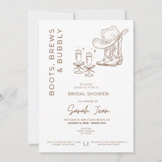 Invitación a boots, brews y burbuja de ducha de no