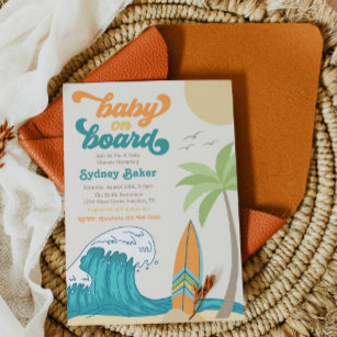 Invitación a bordo de Baby Shower para bebé   Surf