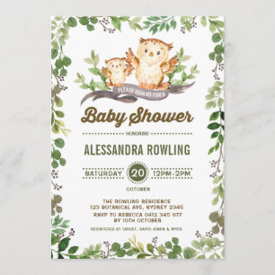 Invitación a bosque de Owl Baby Shower Woodland Gr
