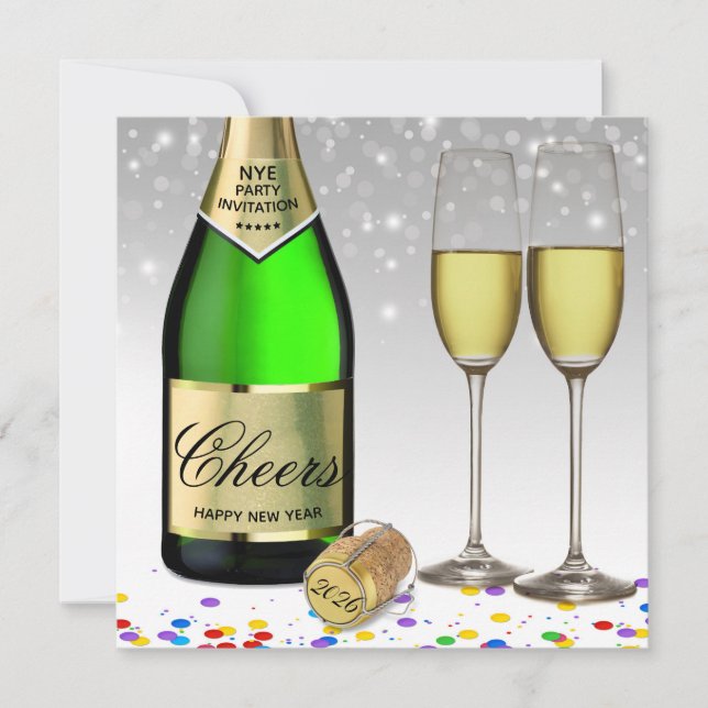 Invitación a botella de vino esparkling de Año Nue (Anverso)