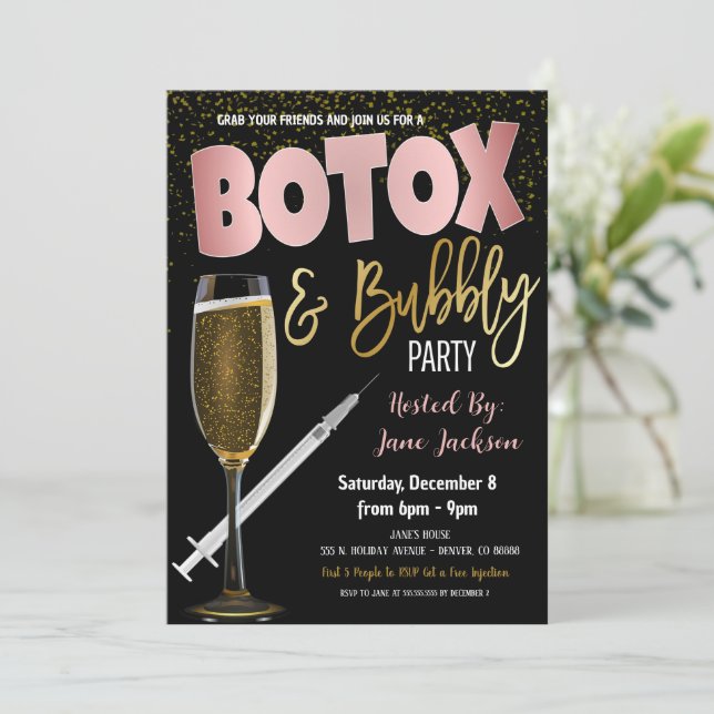 Invitación a Botox y Bubbly Party (Anverso de pie)