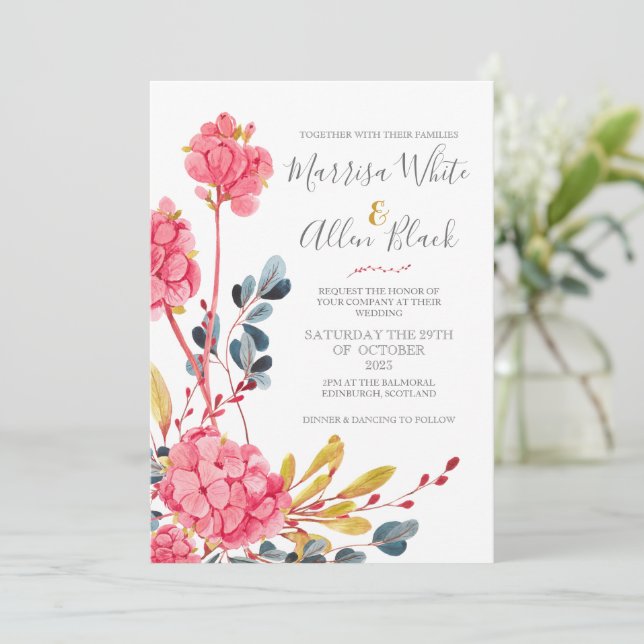 Invitación a Bouquet de flores rosa brillante (Anverso de pie)