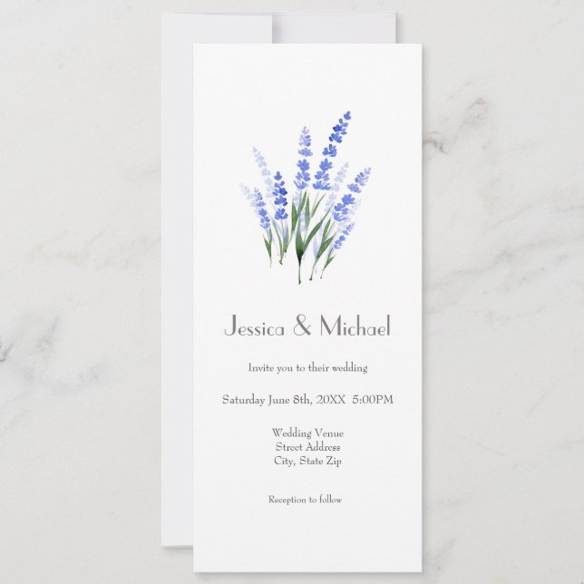 Invitación a Bouquet de Lavanda de Acuarela (Anverso)