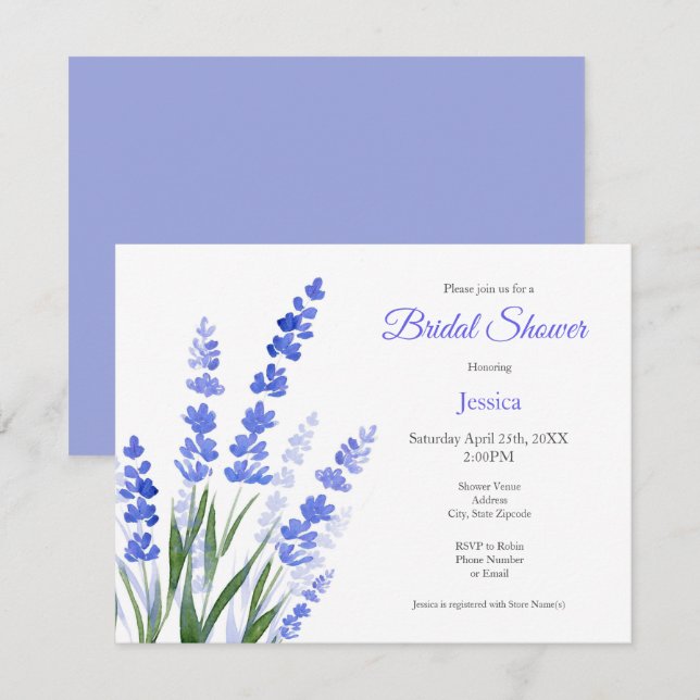 Invitación a Bouquet de Lavanda de Acuarela (Anverso / Reverso)