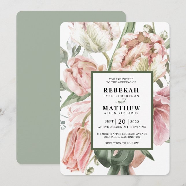 Invitación a Bouquet Tulip de Primavera (Anverso / Reverso)