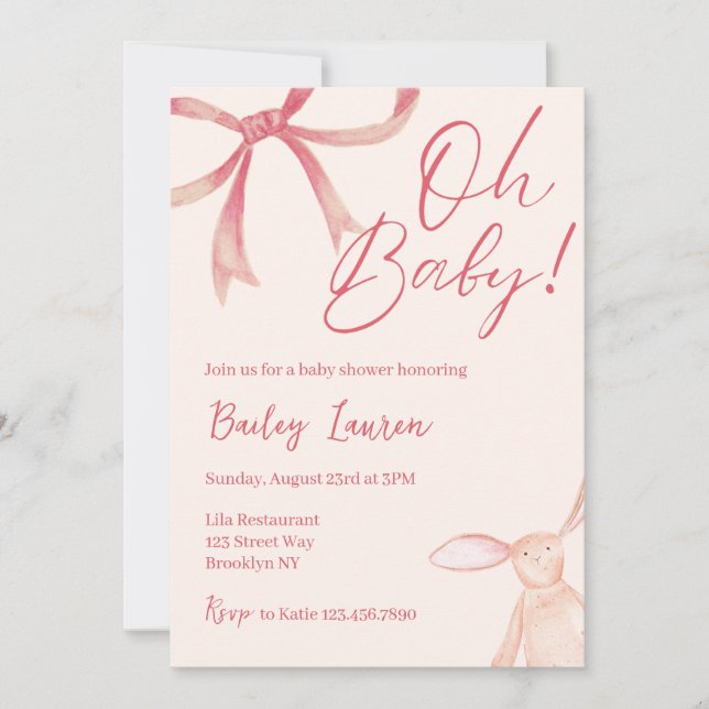 Invitación a Bow Baby Shower (Anverso)