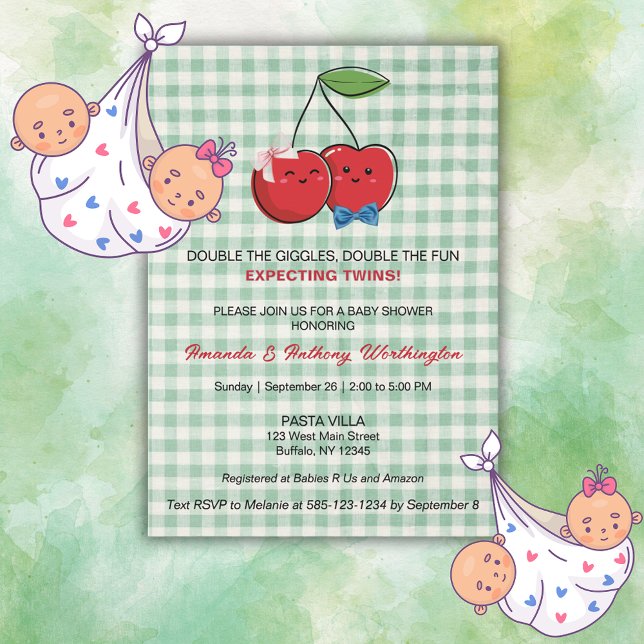 Invitación A Boy and Girl Twins Baby Shower Flat Card (Subido por el creador)