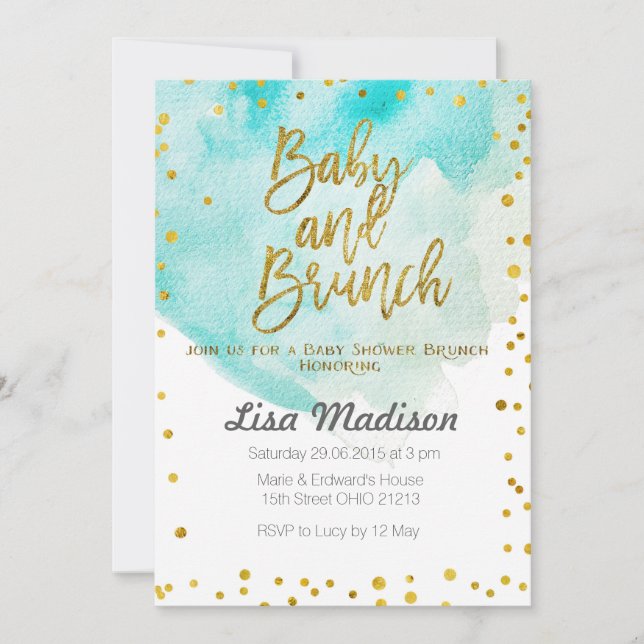 Invitación a brunch Baby Shower de Blue Mint (Anverso)