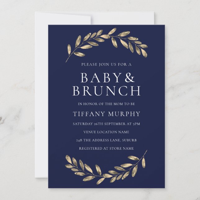 Invitación a brunch Baby Shower de la correa de or (Anverso)