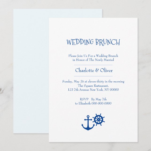 Invitación a brunch Boda náutico (Anverso / Reverso)
