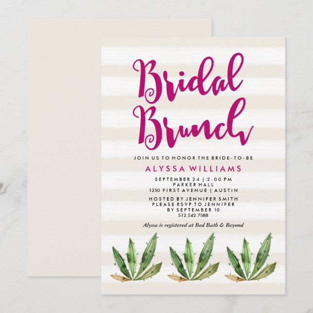 Invitación a Brunch Bridal de Glam Cactus (Anverso / Reverso)