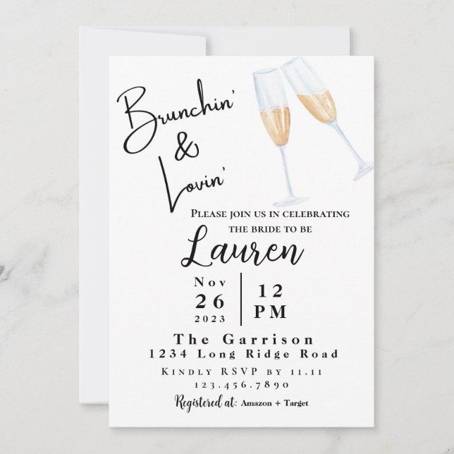 Invitación a Brunch Bridal ducha Brunchin' & Lovin (Anverso)