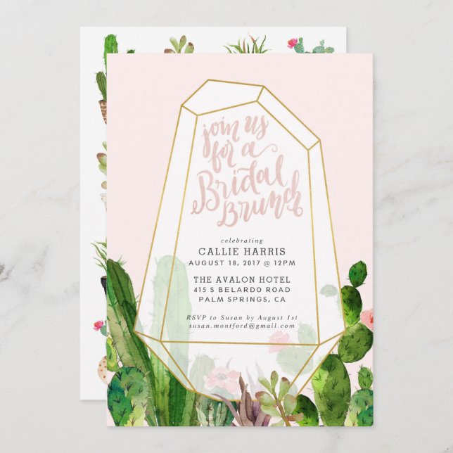 Invitación a Brunch Bridal Suculento del Desierto  (Anverso / Reverso)