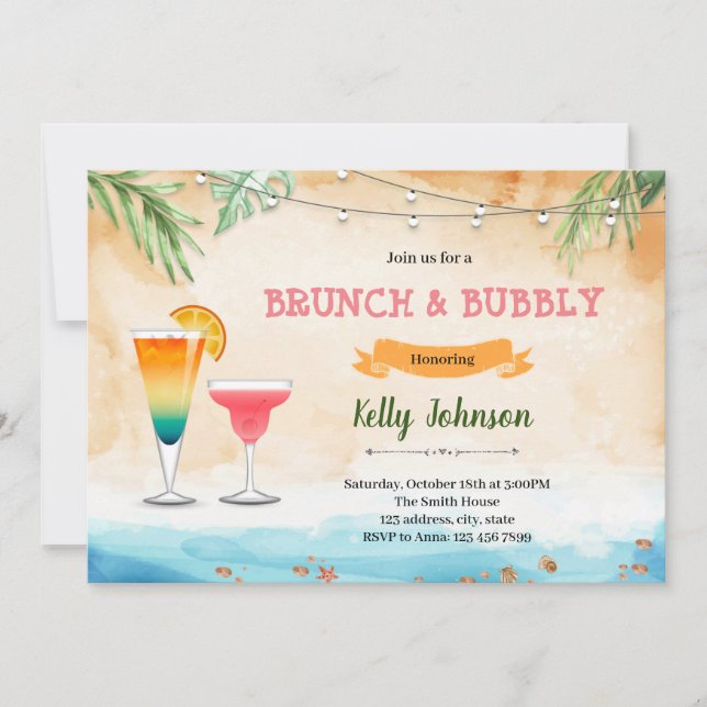 Invitación a brunch burbujeante en la playa (Anverso)