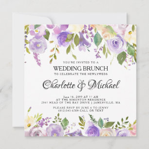 Invitación a brunch con Boda post morado y crema