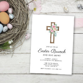 Invitación a brunch con cruces florales en Pascua