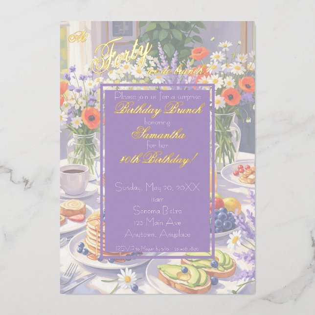 Invitación a brunch con cumpleaños floral (Anverso)