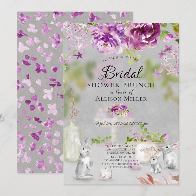 Invitación a brunch con ducha de novias con peonie (Anverso / Reverso)