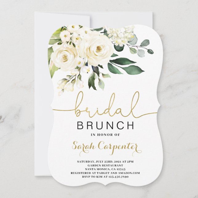 Invitación a brunch con flores blancas para el bru (Anverso)