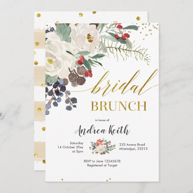 Invitación a brunch con flores para Navidades de i (Anverso / Reverso)