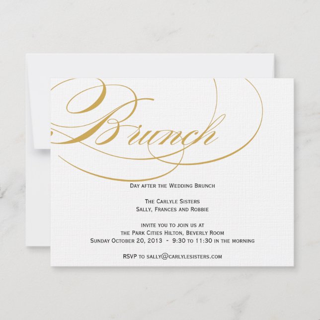 Invitación a Brunch con Letra Elegante - Dorado (Anverso)