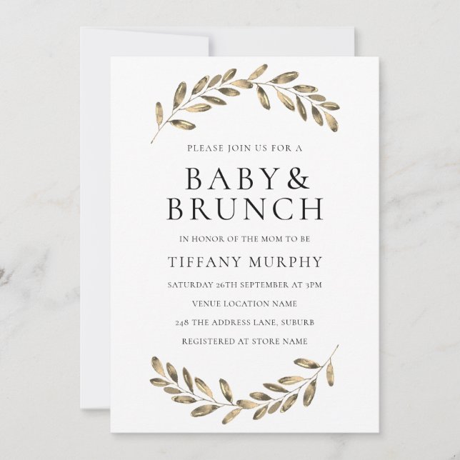 Invitación a brunch de Baby Shower Wreath Wreath d (Anverso)